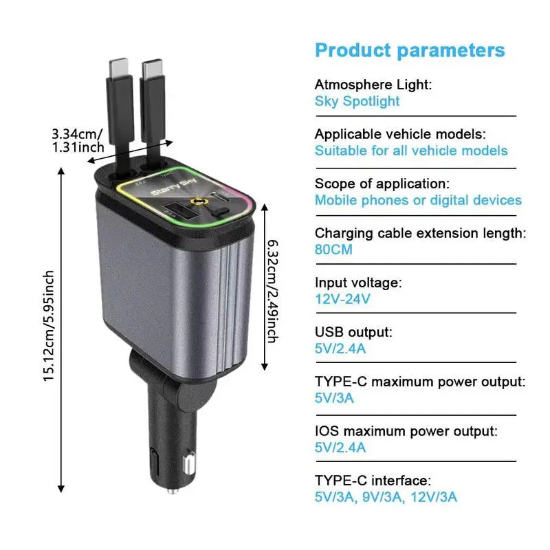 4 in 1 Car Charger with Starry Sky